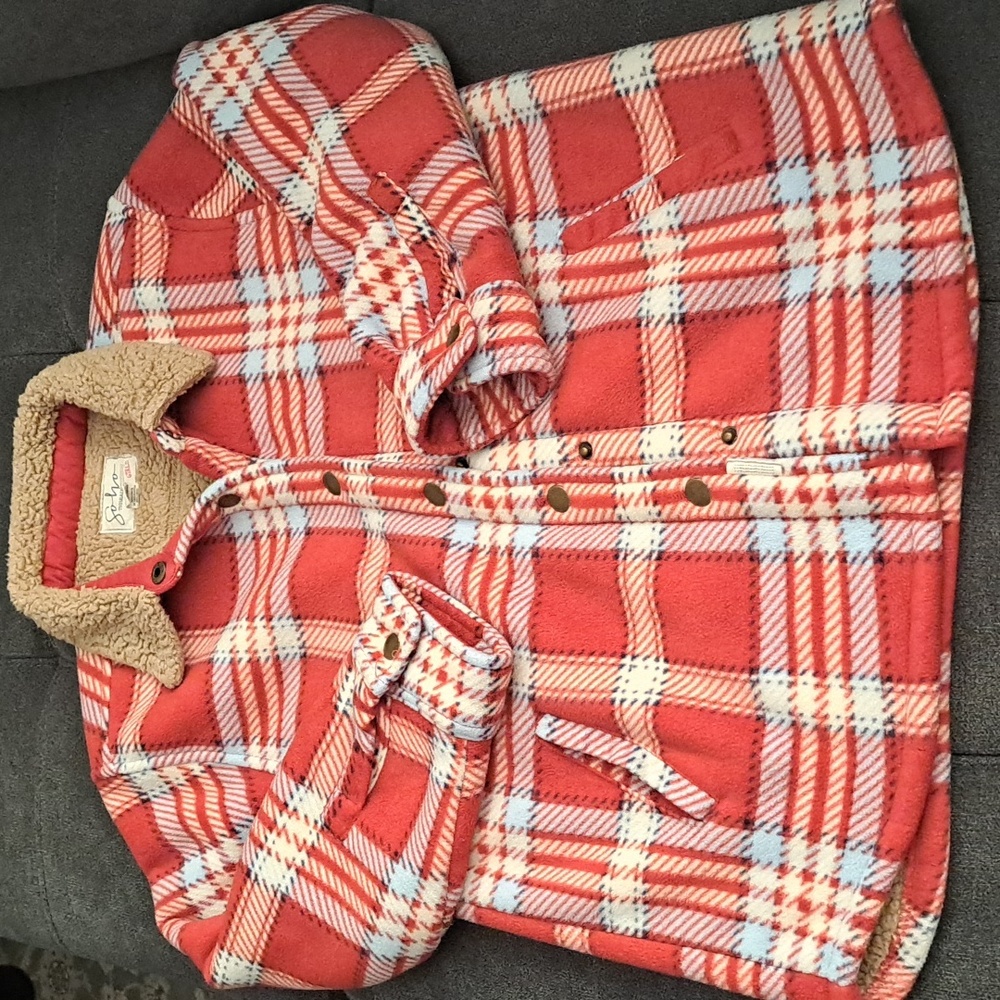 Soho Thread Girls Sherpa Lined Flannel Shacket Red Plaid Size M10/12
